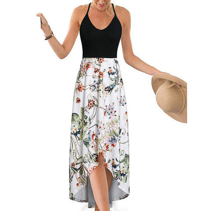 Summer V-Neck Color-Block Backless Dress