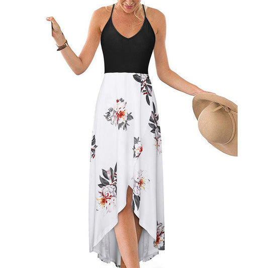 Summer V-Neck Color-Block Backless Dress